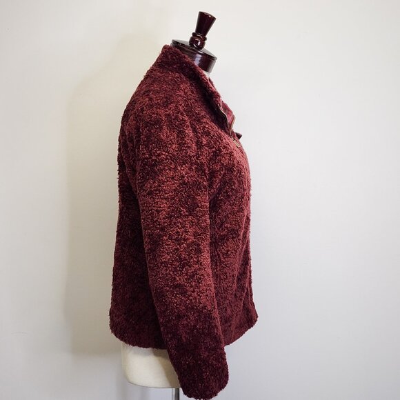 Pendleton Hi-Pile Fuzzy Sherpa Full Zip Fleece Jacket Maroon Plaid Trim Womens L - Picture 9 of 14